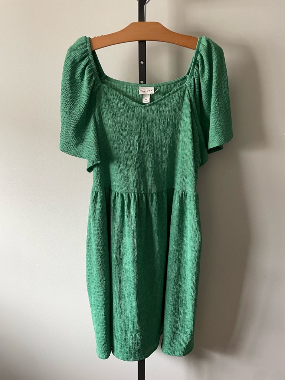 Ava & Viv Crinkle Green Flutter Sleeve Cottagecore Boho Plus Size Dress XXL